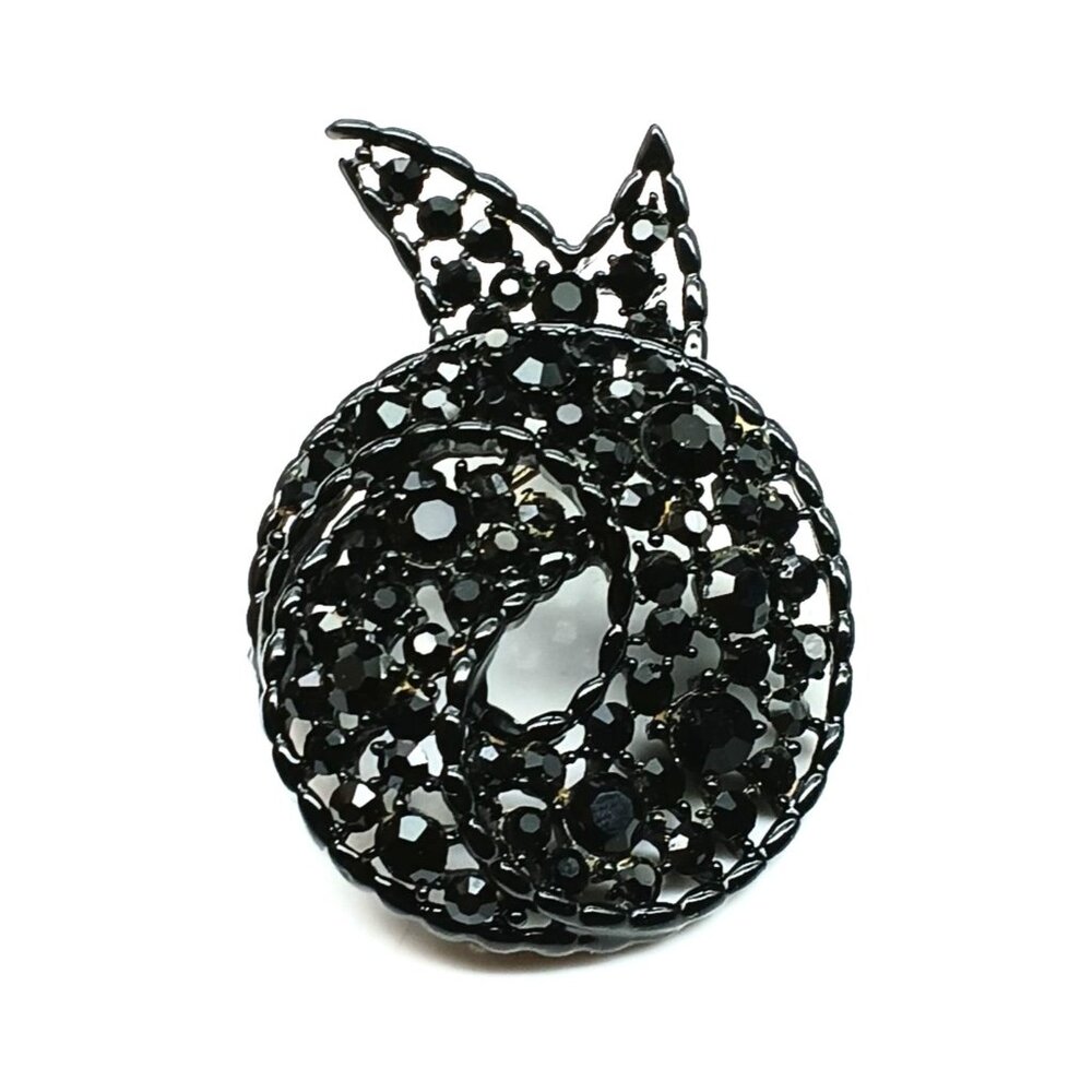 Vintage Black Rhinestone Japanned Brooch Elegant French Jet Glass Statement Pin